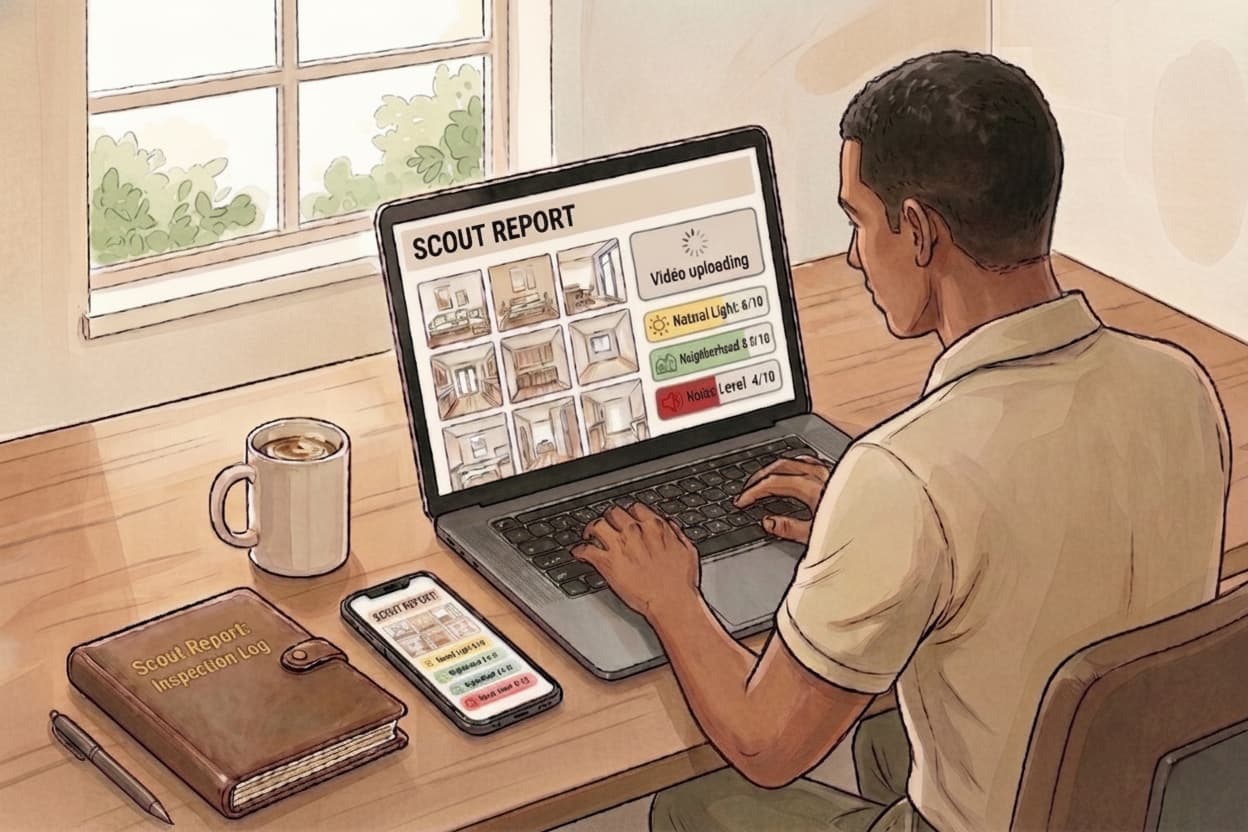 Illustration of a client reviewing their Scout Report on a laptop at home